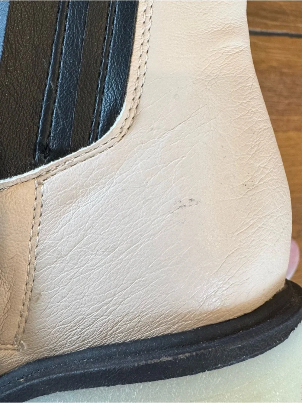 Cream Chelsea Heeled Ankle Boots with Black Elastic Panels - Picture 13 of 13